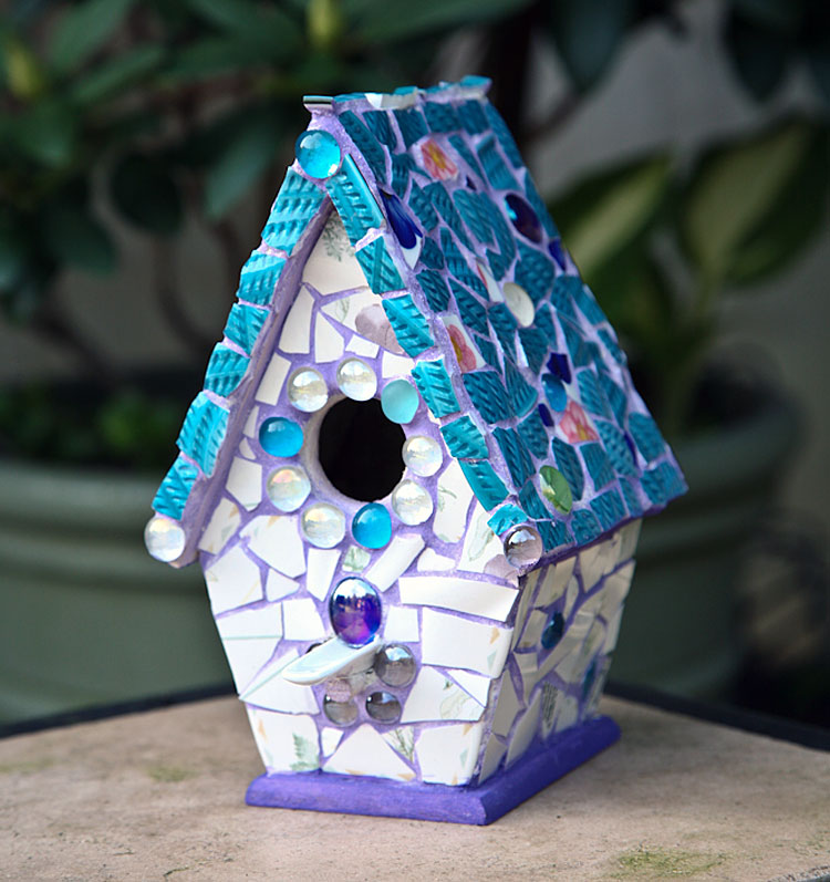 Blue Tile Mosaic Birdhouse