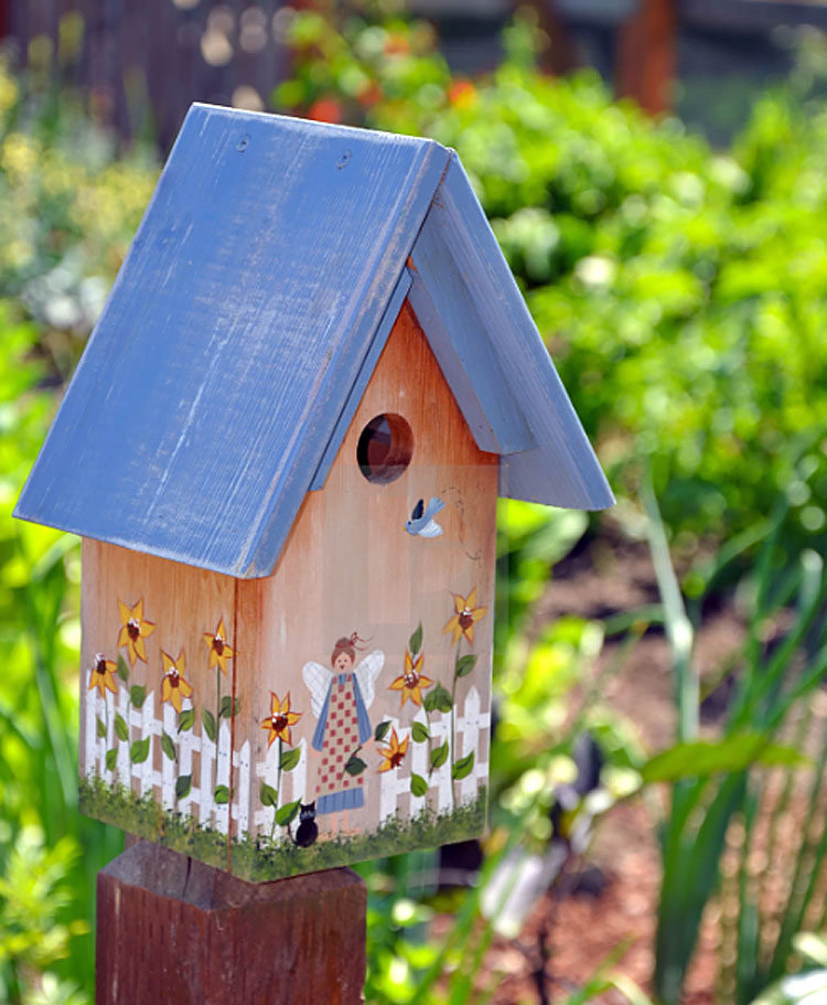 Bird Houses Hand Painted Bench