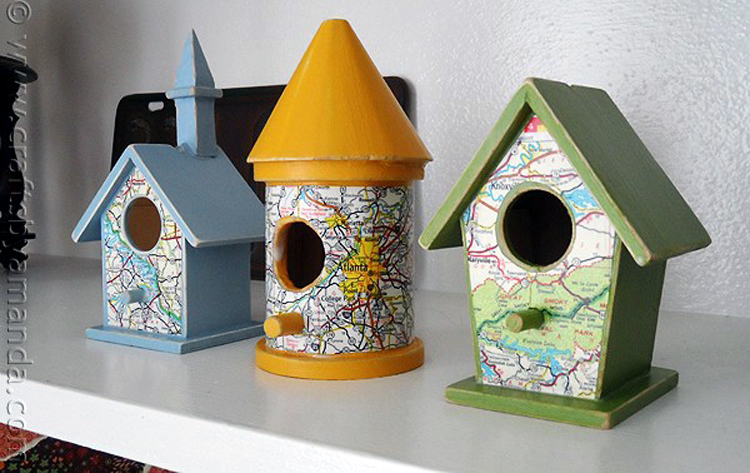 DIY Decorate Wood Birdhouses using Maps