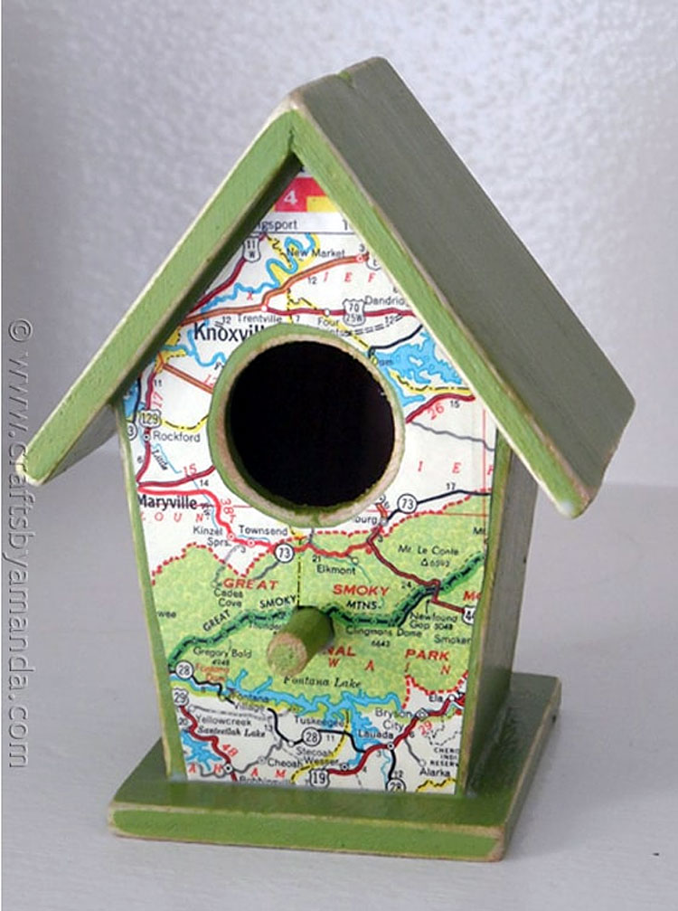 DIY Decorate Wood Birdhouses using Maps