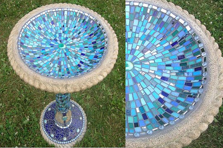 Blue Green Mosaic Birdbath