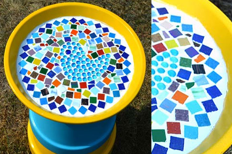 Blue Green Mosaic Birdbath