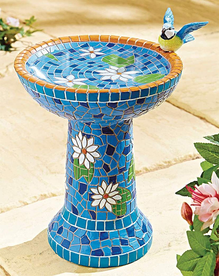 Blue Green Mosaic Birdbath