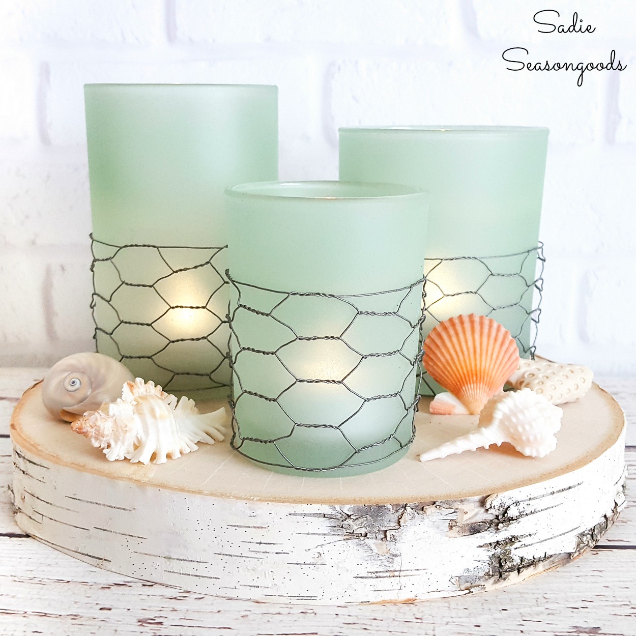 Coastal Farmhouse Decor from Glass Candle Holders