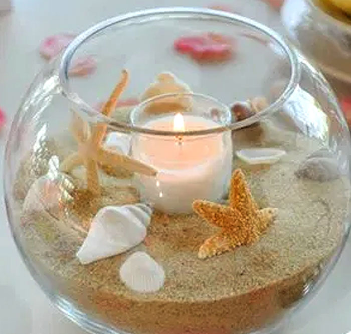 Round Beach Candle Fishbowl Centerpiece