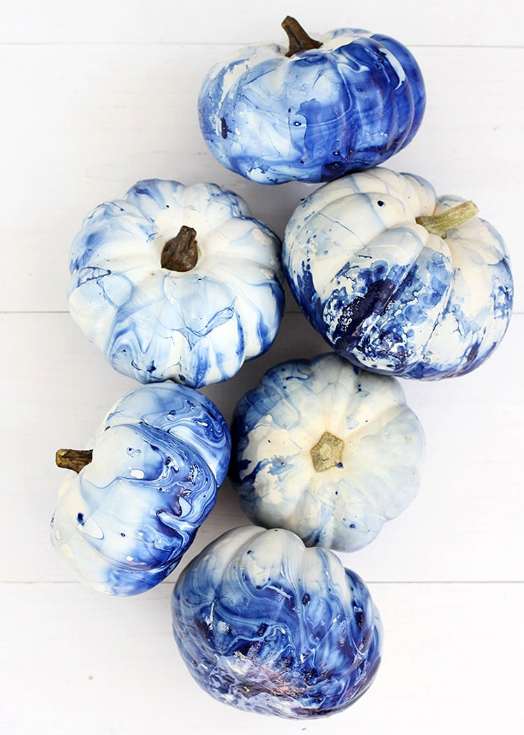 Coastal Blue Marble Painted Pumpkins