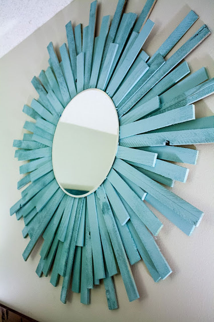 DIY Sea Blue Wood Starburst Mirror