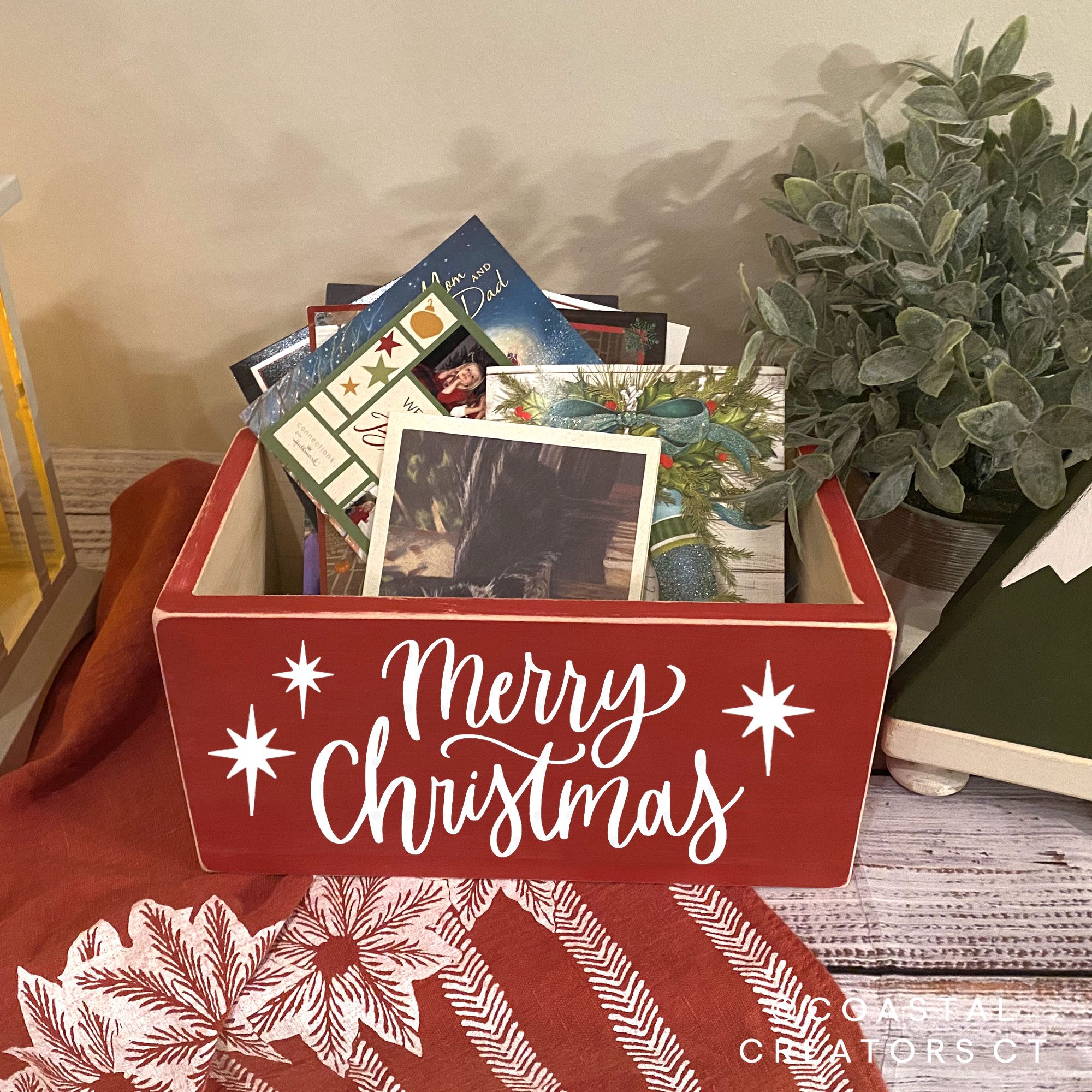 Wood Table Centerpiece Box Merry Christmas