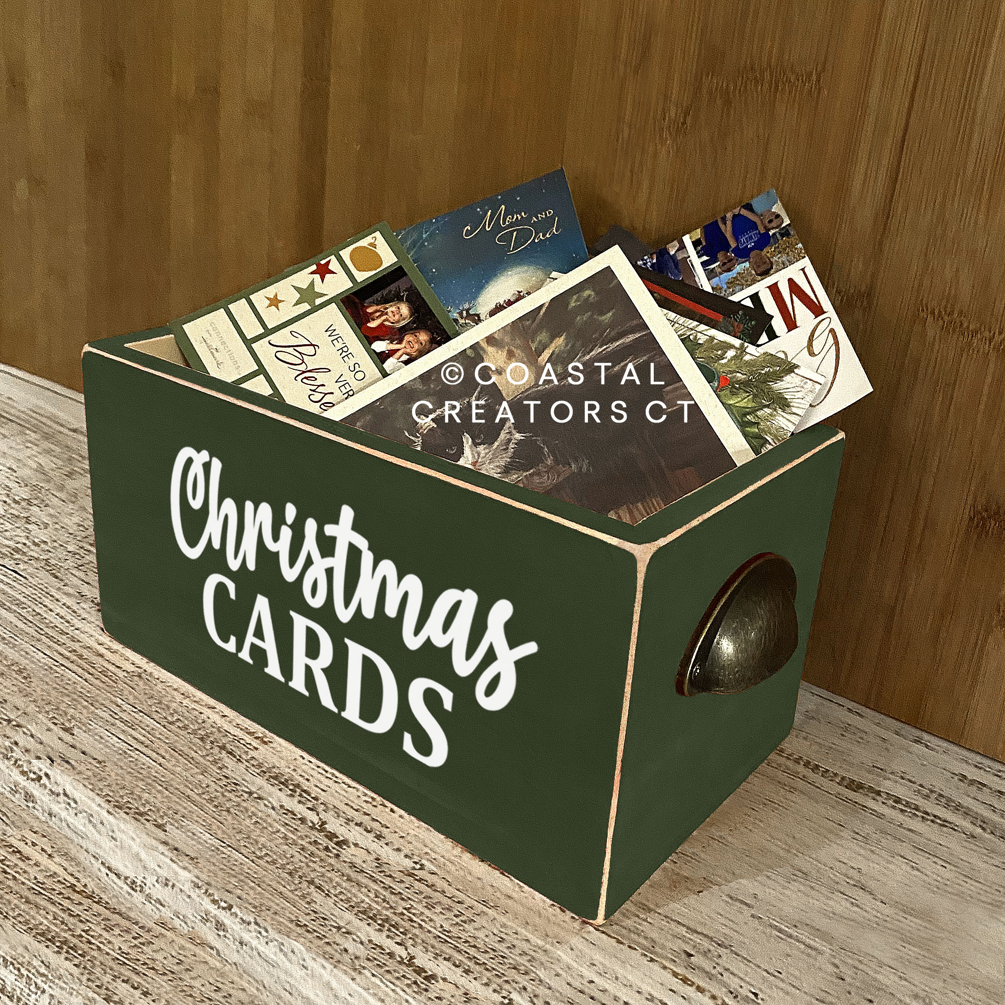 Wood Table Centerpiece Box Merry Christmas Cards