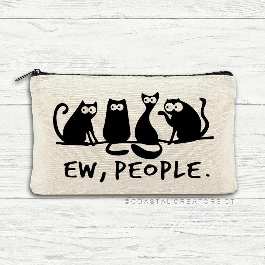 Ew People Cat Canvas Zipper Pouch Bag